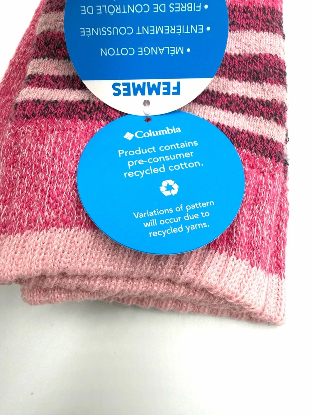 NEW Columbia Pink Striped Crew Hiking Socks Women’s Soft Cushion Cotton Blend